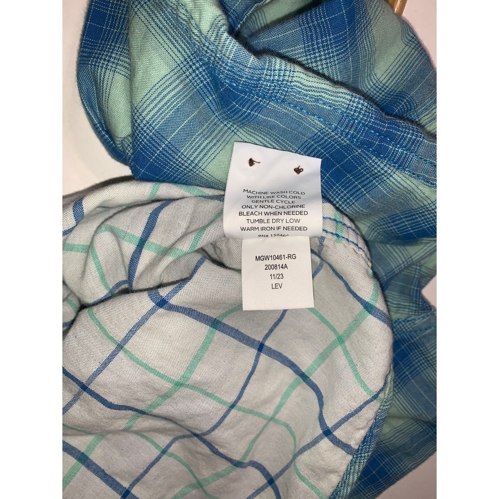 Even Tide Mens Regular Fit Blue Green Plaid Cotton Button Down Shirt L - Picture 11 of 11